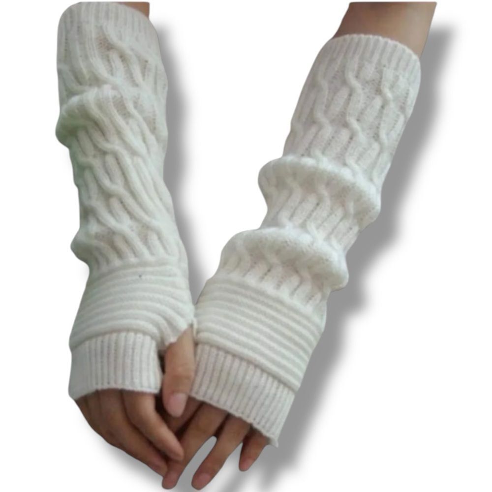 Long White Cable Knit Arm Warmers Gloves Y2K Winter NWT
